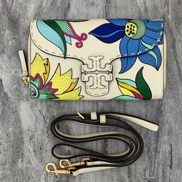 Tory Burch Handbags - Tory Burch McGraw Floral Flap Wallet Fold Over Leather Crossbody Bag